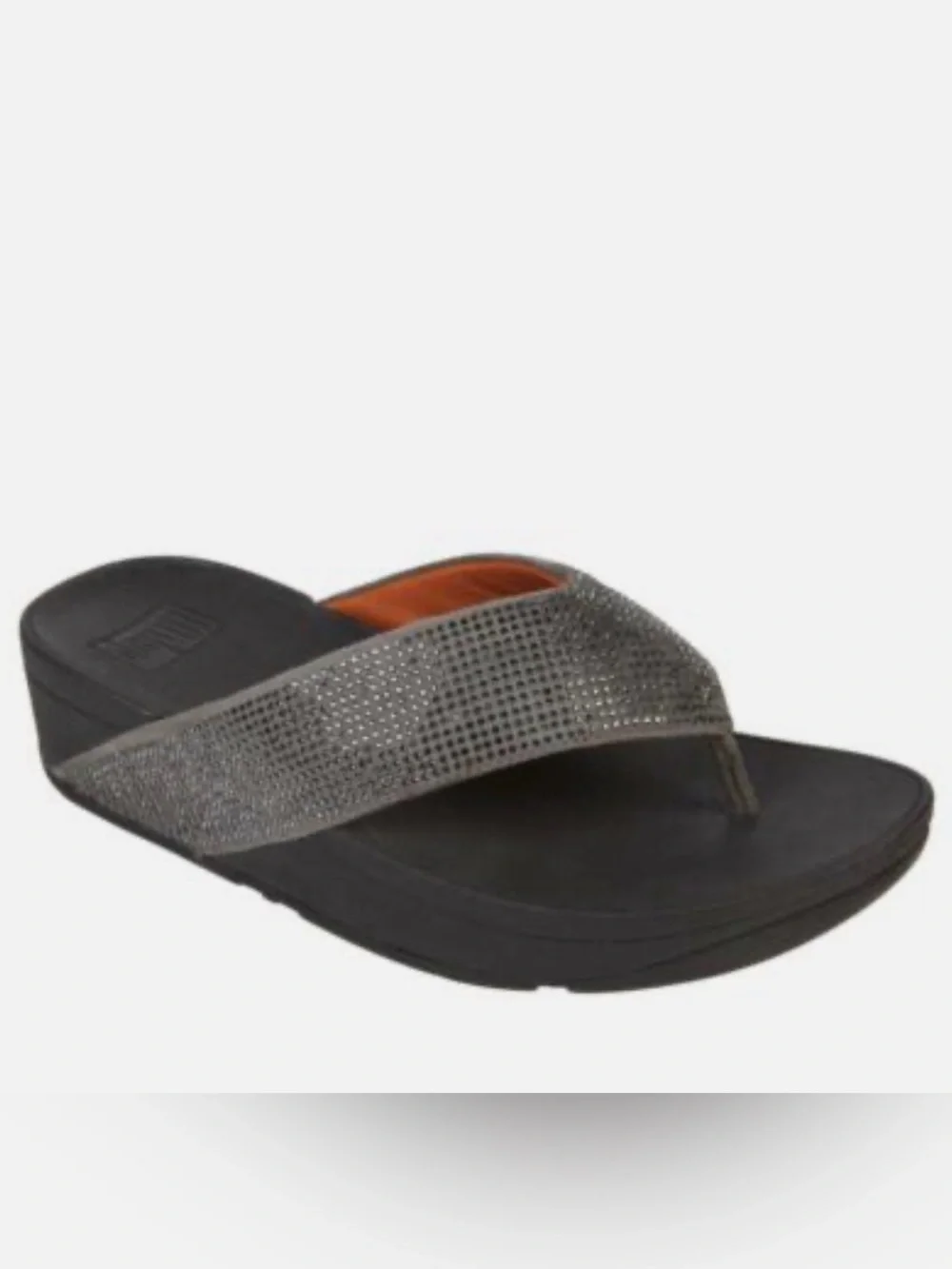 FitFlop Ritzy Rhinestone Flip Flop Sandal Wedge Gray Size 8